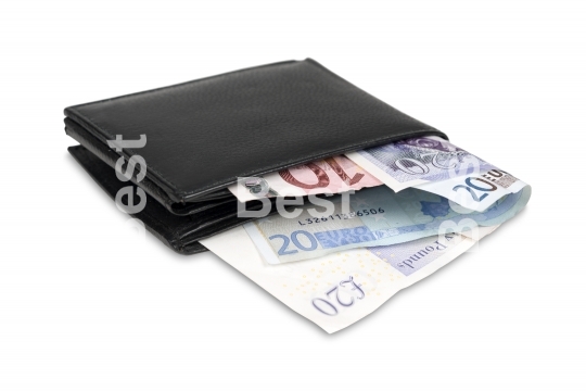 Wallet with euro and pound