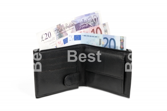 Wallet with euro and pound