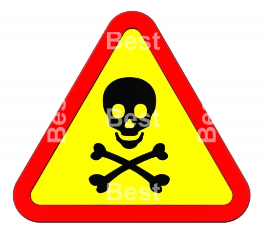 Warning sign with skull symbol isolated on white. 
