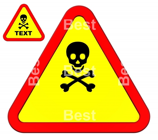 Warning sign with skull symbol isolated on white. 