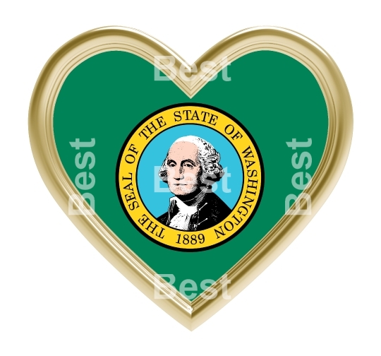 Washington flag in gold heart isolated on white background