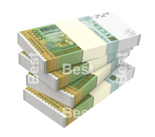West African CFA francs bills isolated on white background
