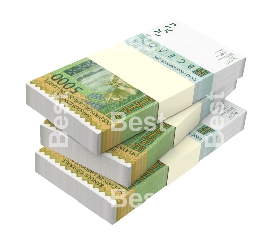 West African CFA francs bills isolated on white background