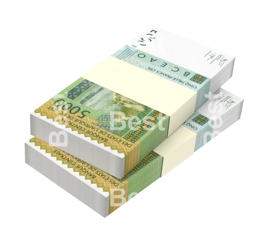 West African CFA francs bills isolated on white background