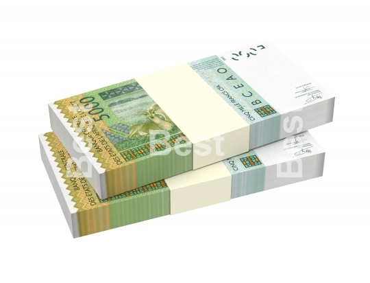 West African CFA francs bills isolated on white background