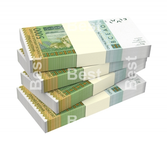 West African CFA francs bills isolated on white background