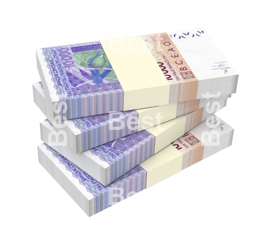 West African CFA francs bills isolated on white with clipping path