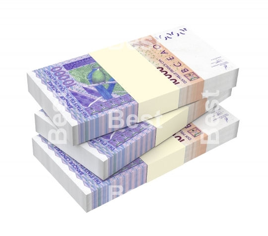 West African CFA francs bills isolated on white with clipping path
