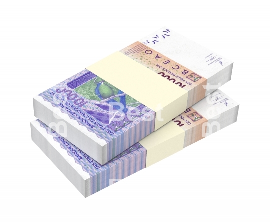 West African CFA francs bills isolated on white with clipping path