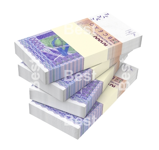 West African CFA francs bills isolated on white with clipping path