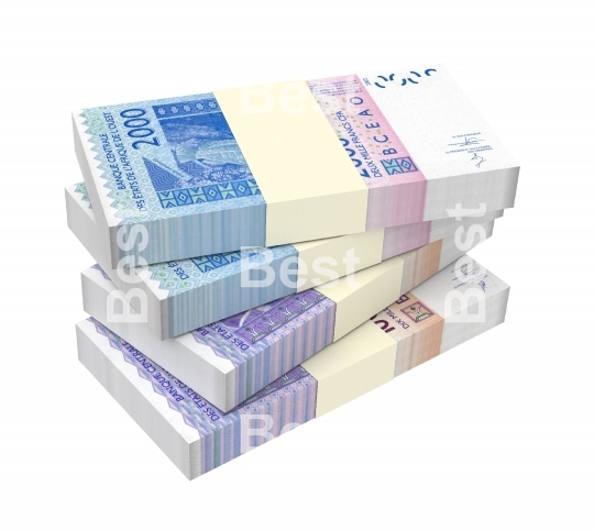 West African CFA francs bills isolated on white with clipping path