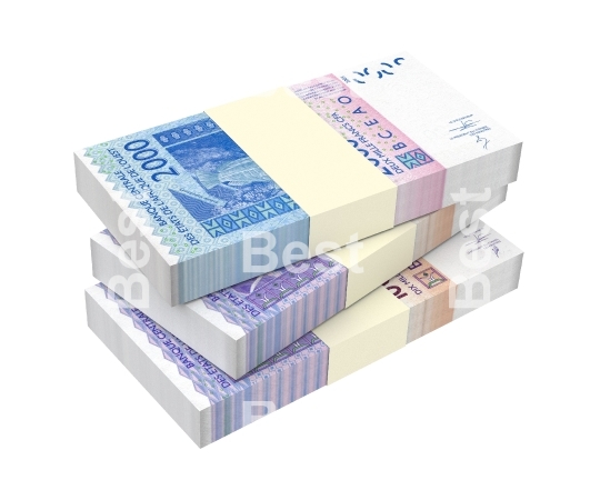 West African CFA francs bills isolated on white with clipping path