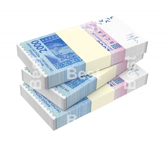 West African CFA francs bills isolated on white with clipping path