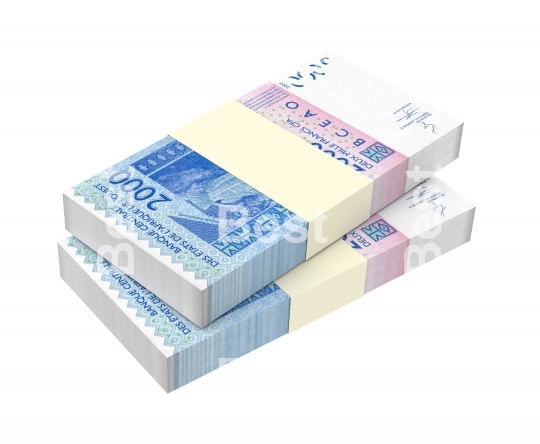 West African CFA francs bills isolated on white with clipping path