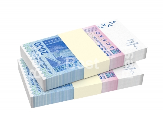 West African CFA francs bills isolated on white with clipping path