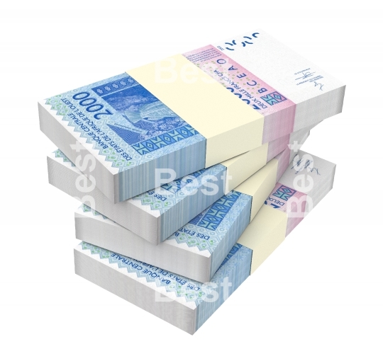 West African CFA francs bills isolated on white with clipping path