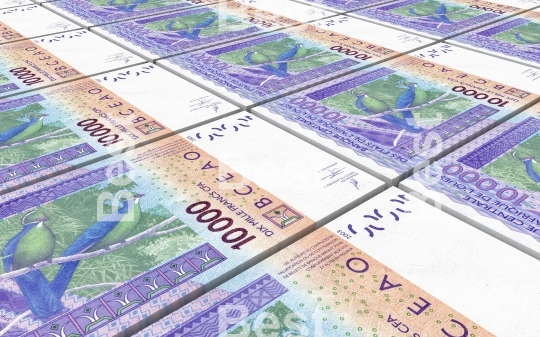 West African CFA francs bills stacked background