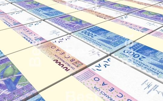 West African CFA francs bills stacked background