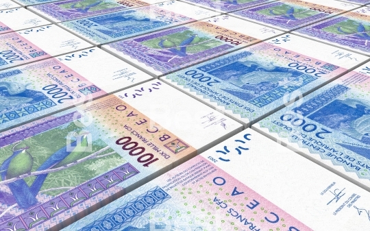 West African CFA francs bills stacked background