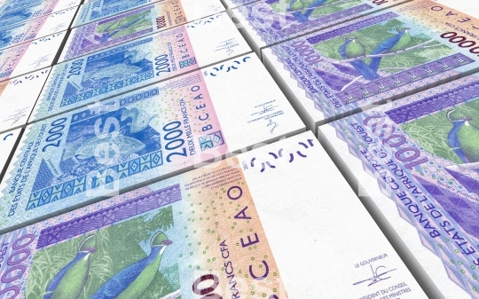 West African CFA francs bills stacked background