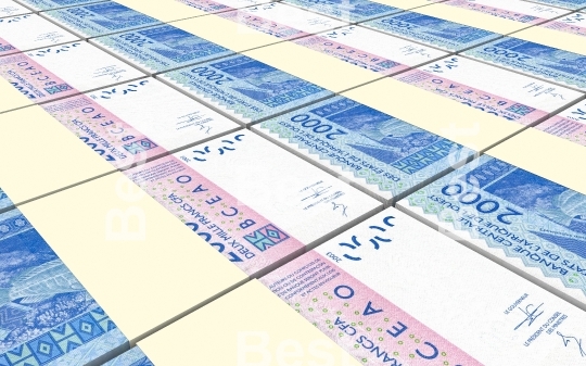 West African CFA francs bills stacked background