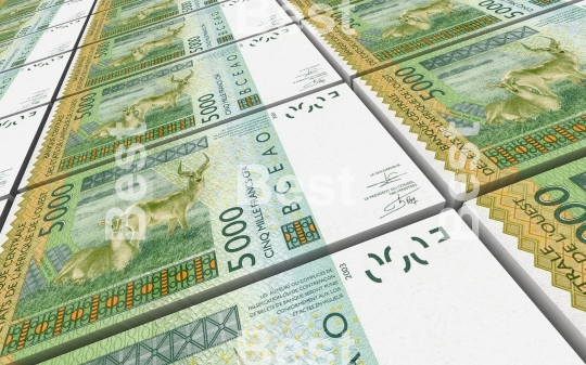 West African CFA francs bills stacks background