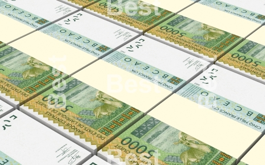 West African CFA francs bills stacks background