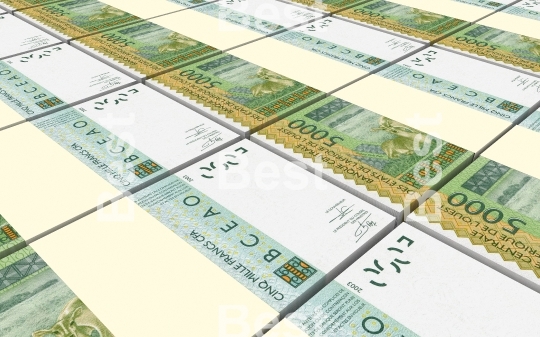 West African CFA francs bills stacks background