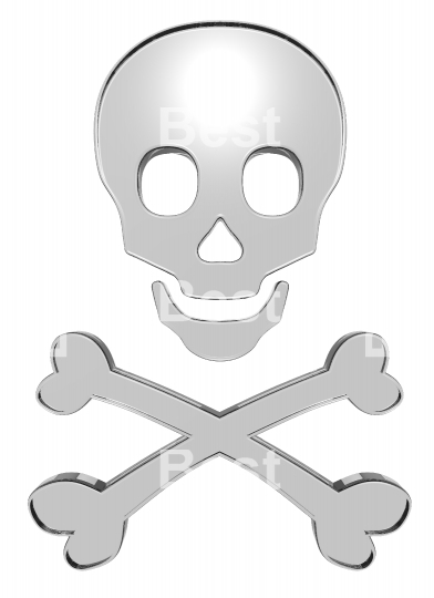 White glass skull and crossbones isolated on white. 