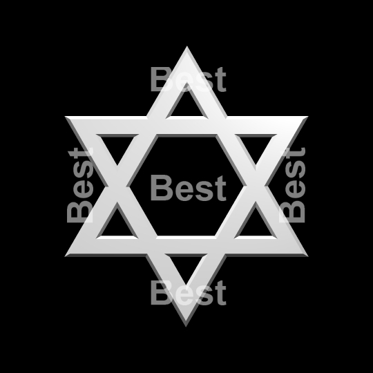 White Judaism religious symbol - star of david isolated on black. 