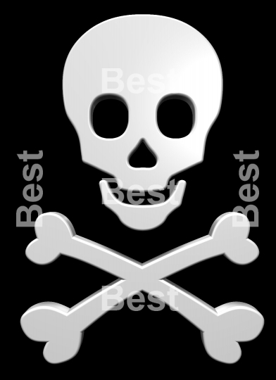 White skull and crossbones on the black background. 