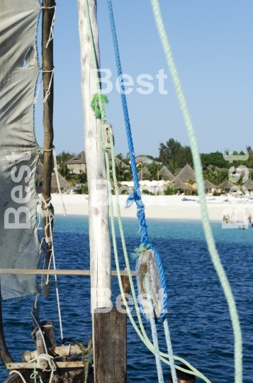 Wooden boat on turquoise water