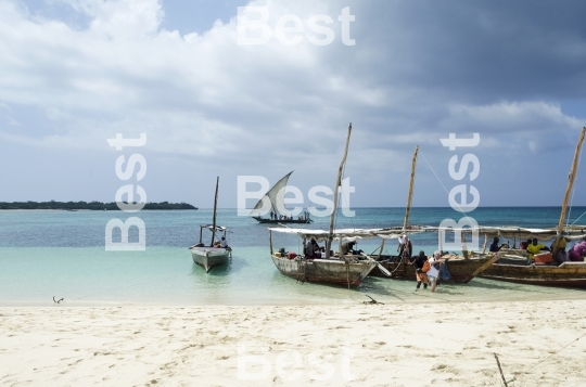 Wooden boats are waiting for tourists in Zanzibar