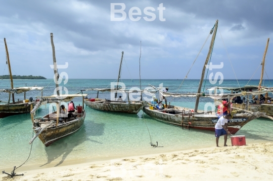 Wooden boats are waiting for tourists in Zanzibar