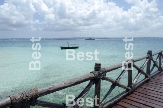 Wooden boats on turquoise water