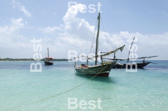 Wooden boats on turquoise water