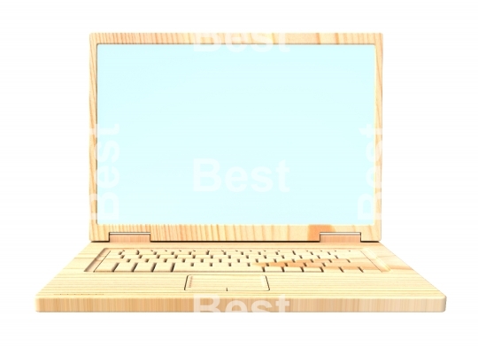 Wooden recyclable laptop isolated over white.