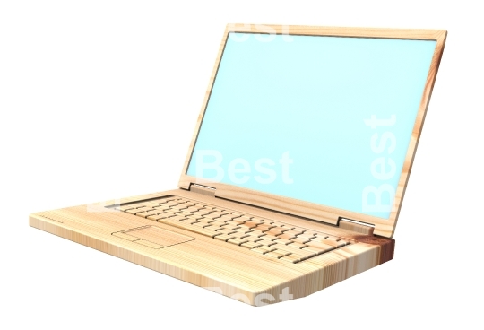 Wooden recyclable laptop isolated over white.