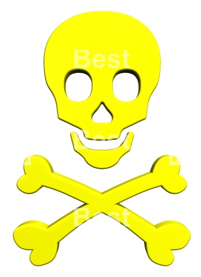Yellow skull and crossbones isolated on white. 
