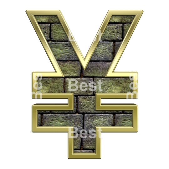 Yen sign from stone with gold frame alphabet set