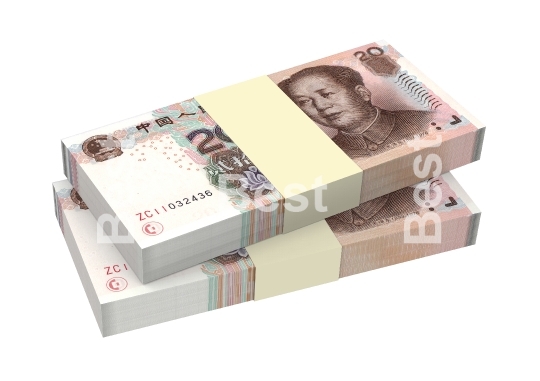 Yuan money isolated on white background. 