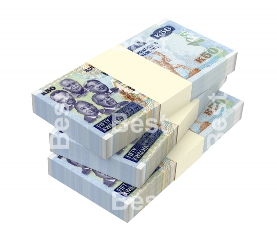 Zambian kwacha bills isolated on white background