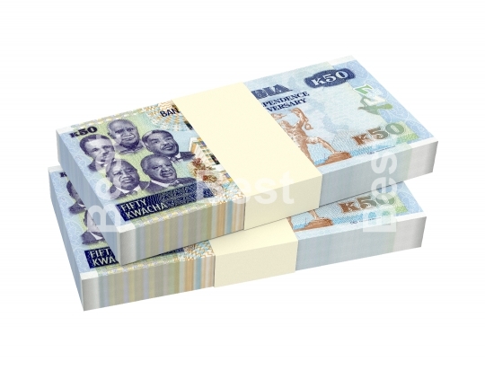 Zambian kwacha bills isolated on white background