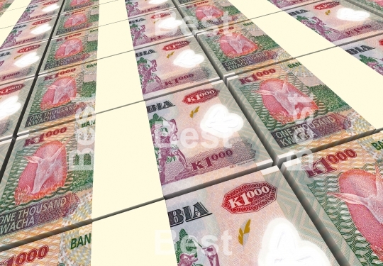 Zambian kwacha bills stacks background