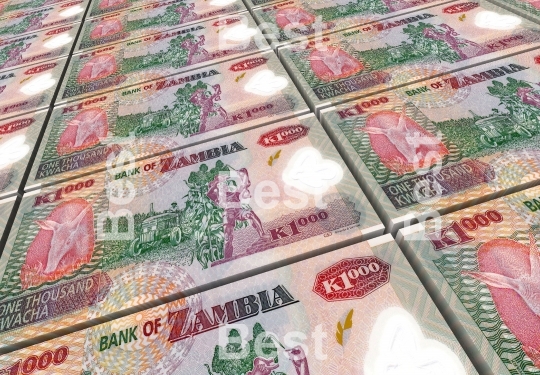 Zambian kwacha bills stacks background