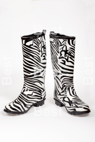 Zebra pattern rubber boots