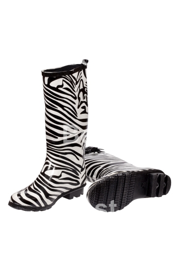 Zebra pattern rubber boots