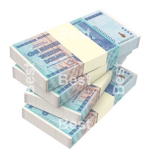 Zimbabwean dollar bills isolated on white background